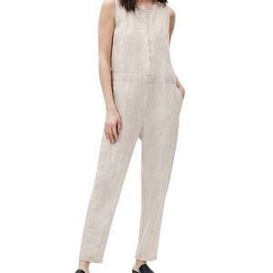 Eileen Fisher Organic Linen Round‎ Neck Jumpsuit Khaki Size XXS